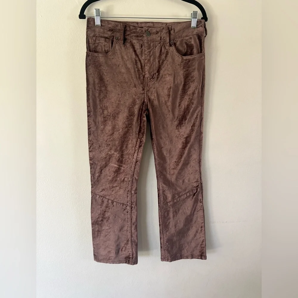 Free People‎ Dusty Pink Crushed Velvet Crop Bootcut Pants Size 28